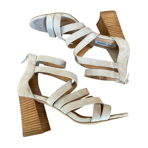 Steve Madden July Grey Suede Leather Caged High Heel Sandals Womens Size 8.5 - Picture 2 of 9